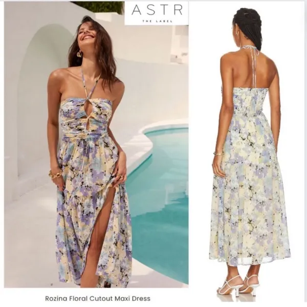 ASTR The Label Women's Rozina Blue‎ Green Floral Cutout Lined Maxi Dress - Image 4