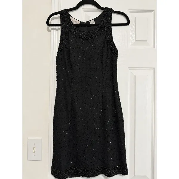 Vintage Laurence Kazar Black Silk Beaded Sequin Cocktail Dress NWT 80s 90s Small - Image 2