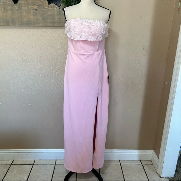 Lulus Fiore Light Pink 3D Rosette Strapless Maxi Dress - Image 3