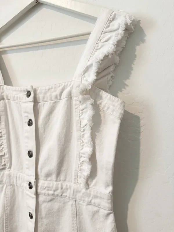 Elan Dress Size Medium White Denim Ruffle Frayed Button‎ Front Coastal Cowgirl - Image 5