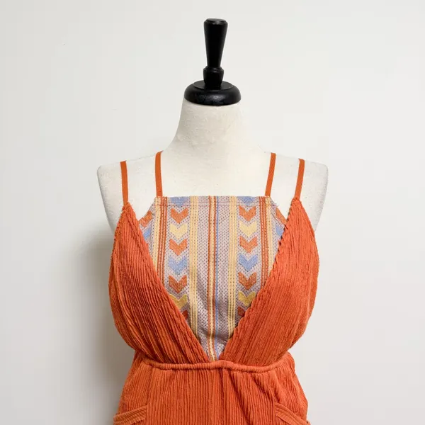 Free People Orange Ribbed Sleeveless Open Back Morning Rise Jumpsuit *FLAWS - Image 2