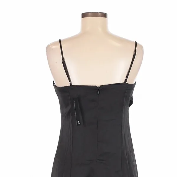 Lulus Romantic Allure Black Satin Asymmetrical Mini Dress Medium Party Cocktail - Image 9