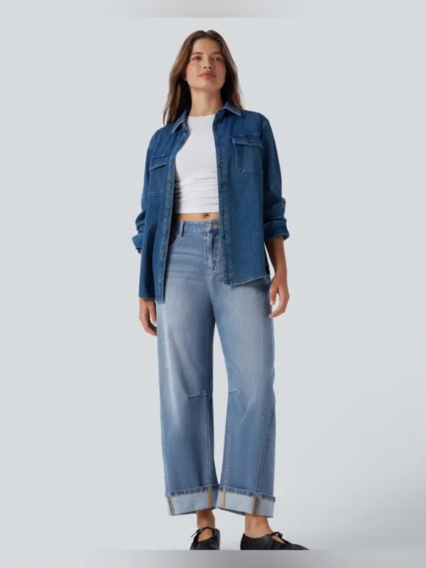 Halara Flex™ Mid Rise Barrel Leg Washed Casual Jeans - Image 7
