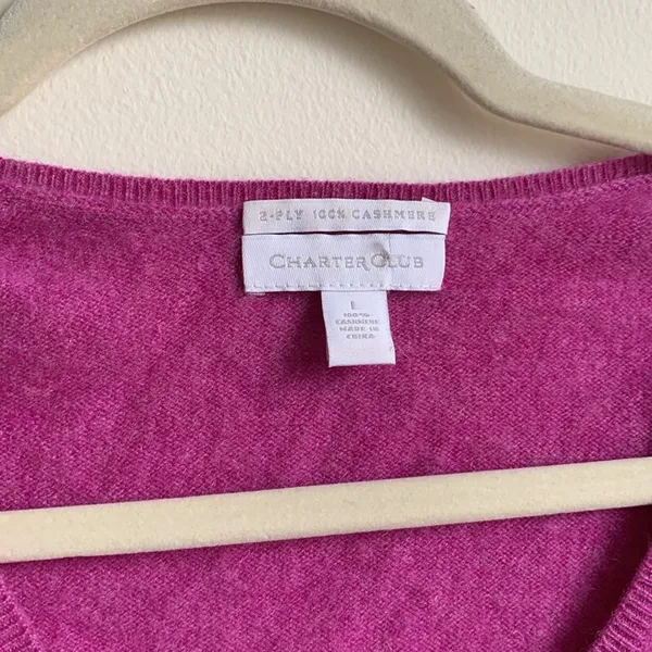 Charter Club V- Neck 100% Cashmere Sweater (Sz L) Bright Heathered Purple - Image 3