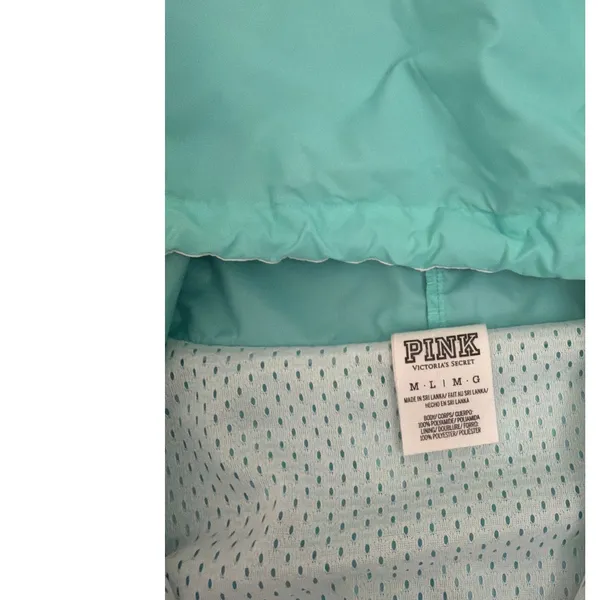 Victoria's Secret PINK Mint Green White Hood Pullover Windbreaker Jacket Medium - Image 4