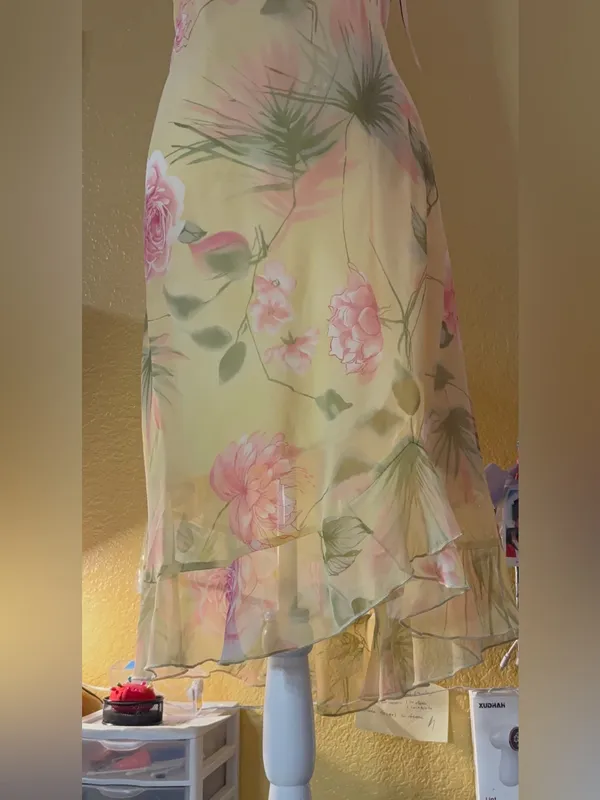 Vintage Dressbarn Yellow Floral Chiffon Midi Dress - Size 12 - NWT - Image 10