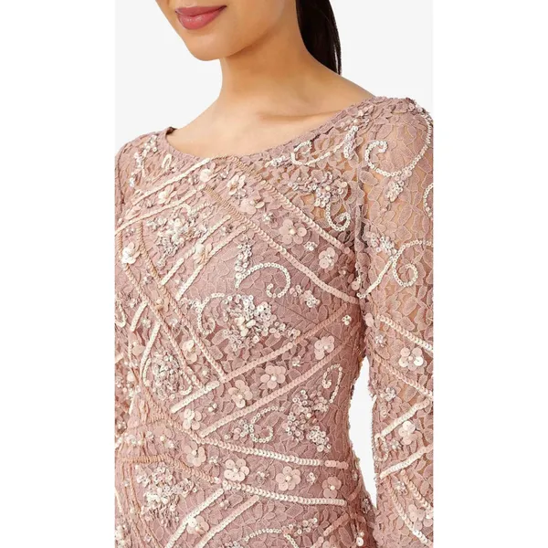 Adrianna Papell Sequin Beaded Boat Neck Dress Cocktail Rose Quartz US 4 NWT - Image 2