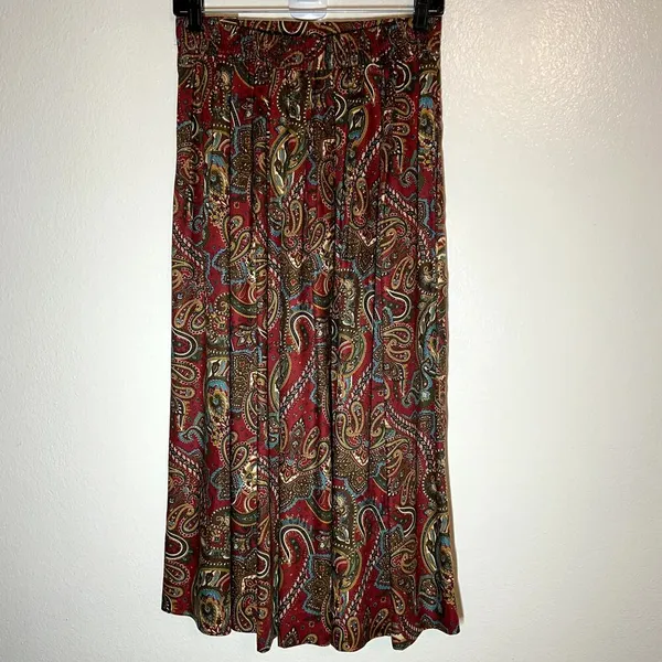 Vintage Orvis Maxi Skirt Pleated USA Whimsigoth Paisley Elastic Waist Red 10 28" - Image 4