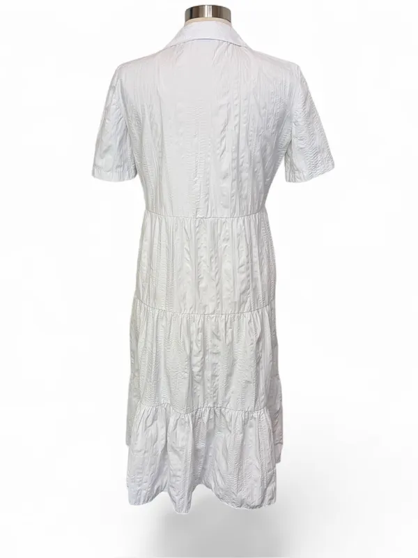STRADIVARIUS Tiered Short-Sleeve‎ Midi Shirt Dress in White, Medium - Image 5