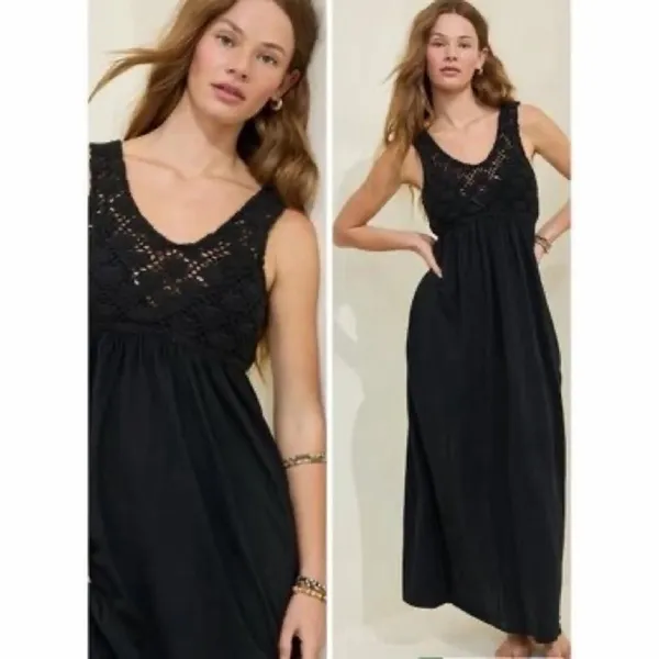 Aerie XL Maxi Dress Black Crochet Bodice Sleeveless Boho Summer Pocketed Resort - Image 2