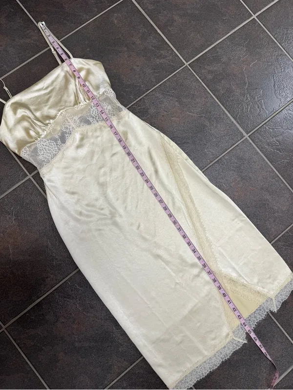 Song of Style Mala Satin Slip Lace Inset Midi Dress Pearl Beige Small Revolve - Image 14
