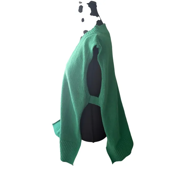 Green Knit Sweater Vest Medium Oversized V Neck Sleeveless Preppy Layering - Image 4