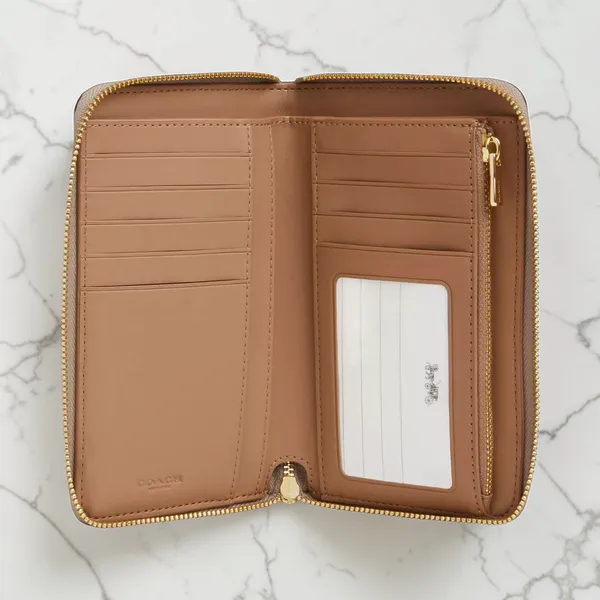 Coach Medium Id Zip Wallet In Signature Canvas in Gold/Sand/Chalk CW781 - Image 2