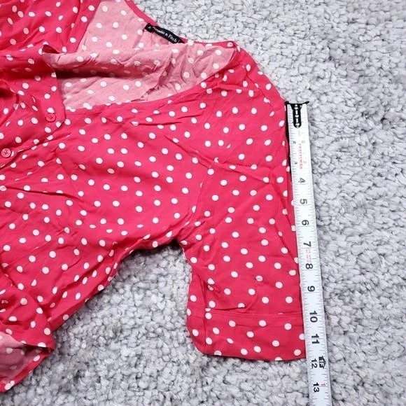 Abercrombie Tie Front Polka Dot Red White Cropped Shirt Top Short Sleeve Small - Image 7