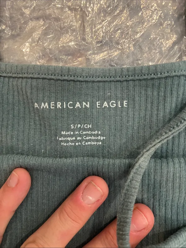 American Eagle Outfitters Ribbed Spaghetti Strap Tank - Teal Green size small. - Image 4