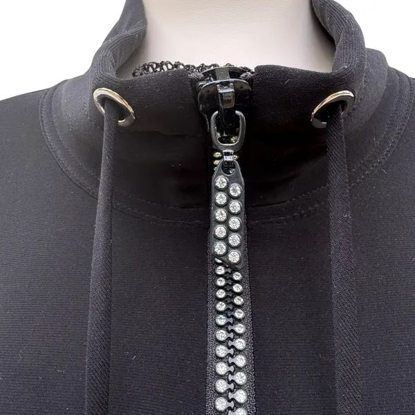 Joseph Ribkoff‎ Mesh Insert Shirt Hem Rhinestone 1/4 Zip Black Mock Neck Grunge - Image 7