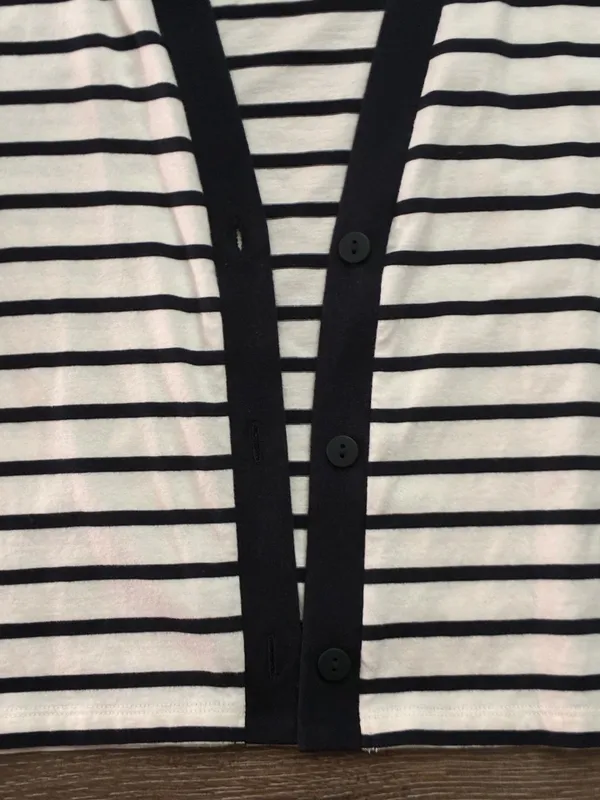 Ann Taylor Striped V-Neck Button Cardigan | Petite XXSP - Image 3
