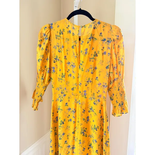 Reformation Winslow Floral Midi Dress Yellow Blue Slit Size 0 - Image 5