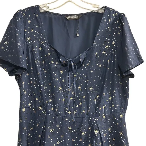 Allegra K Women's Star Print A-Line Short Dress Blue Gold‎ Stars Size M - Image 3