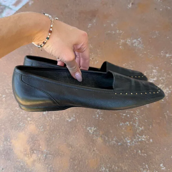 Free People Vintage Black leather loafers with gold studs sz 8 #preppy #minimalist - Image 3