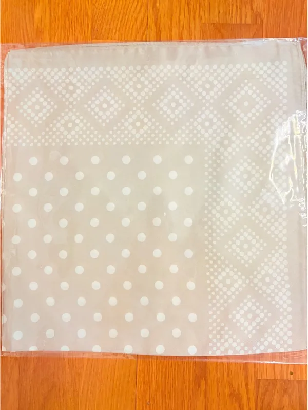 Elegant Beige Satin Polyester Scarf with Polka Dot and Diamond Pattern - Image 4