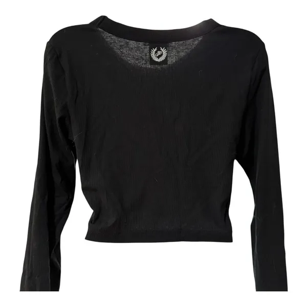 PINK Victoria's Secret Crop Top Women Large Black Excellent Ribbed‎ Long Sleeve - Image 5