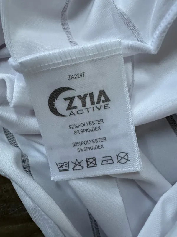 ZYIA Active White Racerback Tank Top with Thin Sheer Mesh Stripes - Image 4