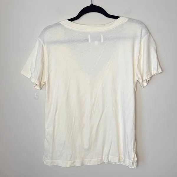Current/Elliott‎ Cream Ruffle V-Neck Short Sleeve Cream Top Size 1 Small T-Shirt - Image 6