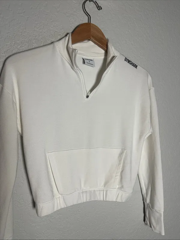 Gymshark Ivory Cream Cropped Quarter Zip Sweatshirt Pullover Athleisure Travel - Image 2
