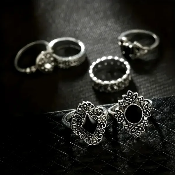 15 pc set Retro Midi Rings Silver and Black - Image 5