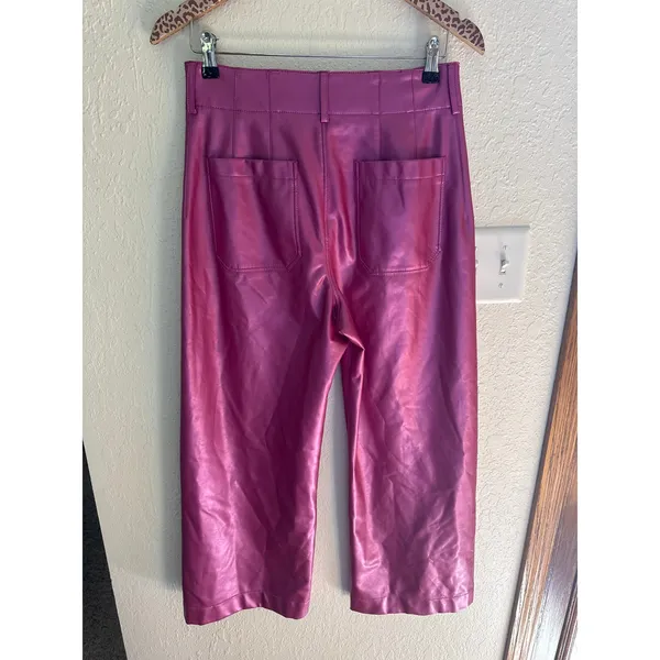 MAEVE The Colette Cropped Wide Leg Vegan Leather Pants in Rose Size 29 - Image 6