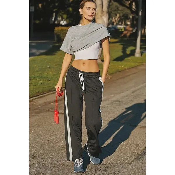 Daily Practice Anthropologie Side Stripe Track Pants XS Black Wide Leg Pull On - Image 4