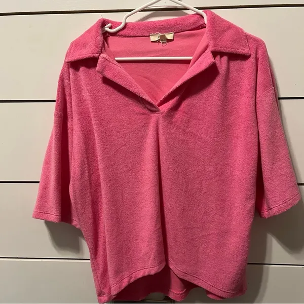 Elan Tabitha Pink Terry Cloth Top - Image 2