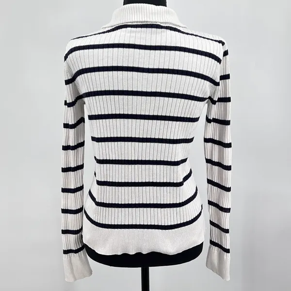 Ralph Lauren LRL Top Womens M 100%‎ Cotton Coastal Prep Stripe Shirt Black White - Image 7