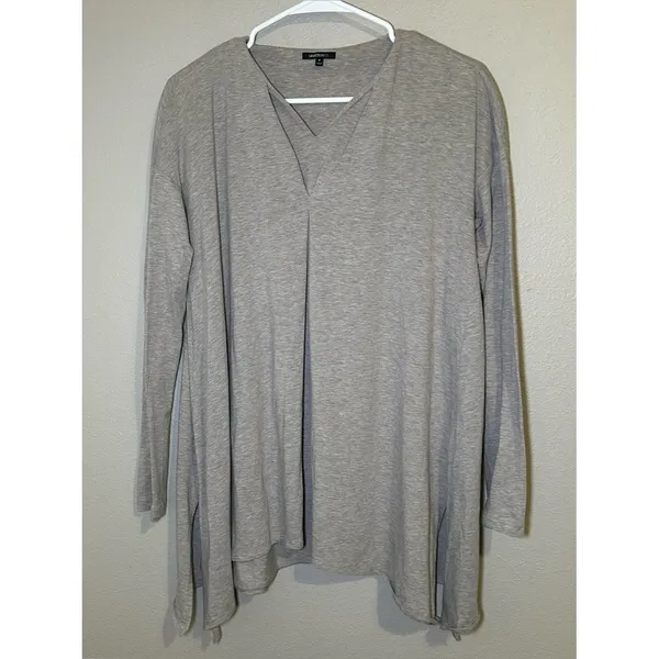 Lafayette 148 Gray Double V Neck Asymmetrical Long Sleeve Tunic Top Size Small - Image 2