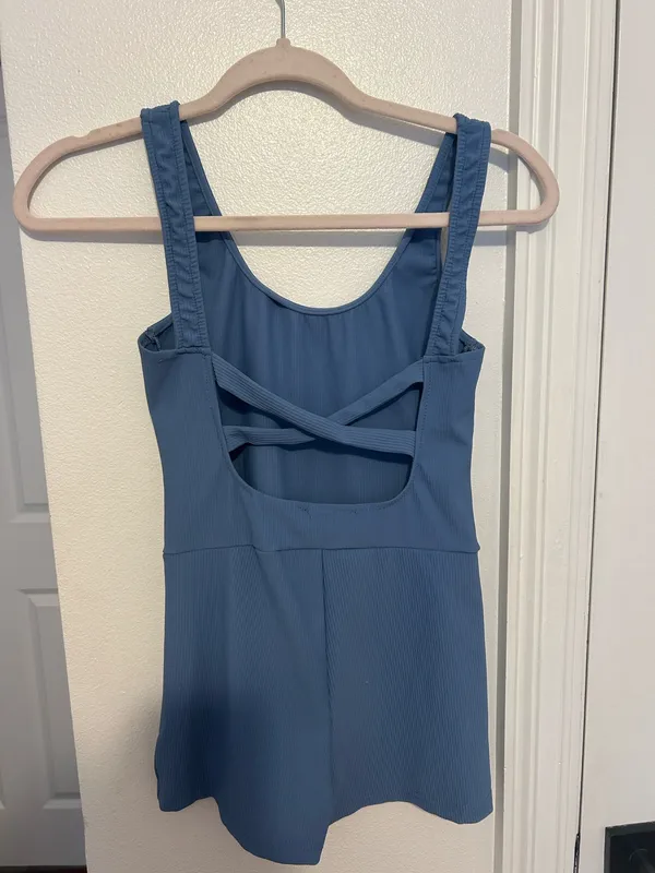 Edikted Drea Open Back Blue Sleeveless Ribbed Romper - Image 2