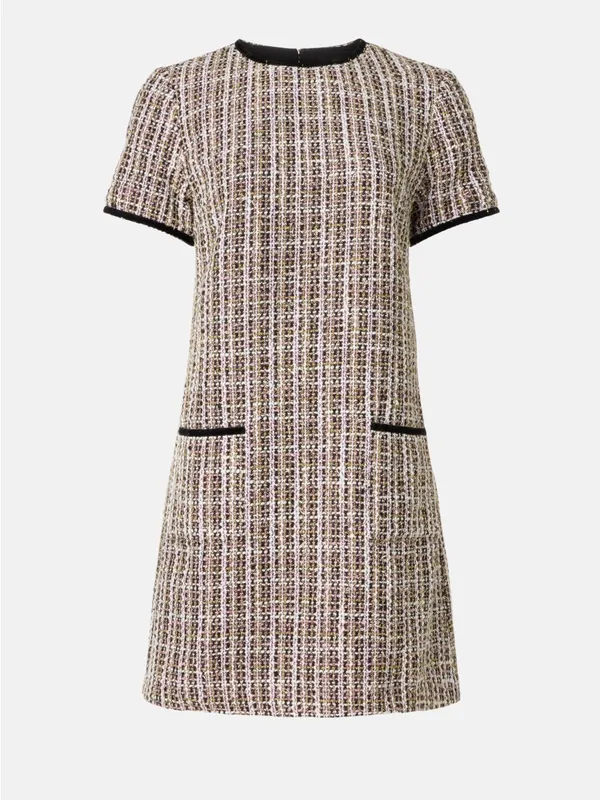 CeCe Tweed Shift Dress with Patch Pockets, Black/Pink/Gold/White, Size 4 - Image 4