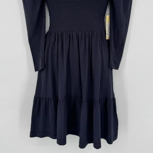 Nation LTD Noel Babydoll Dress XS Navy Pima Cotton Smocked Tiered Mini‎ - Image 8