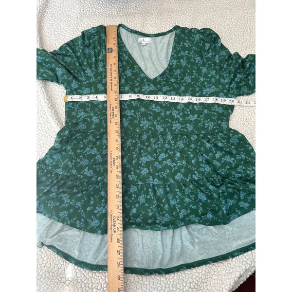 True Craft Green Floral Tiered V Neck Long Sleeve Peplum Blouse Top‎ XL - Image 6