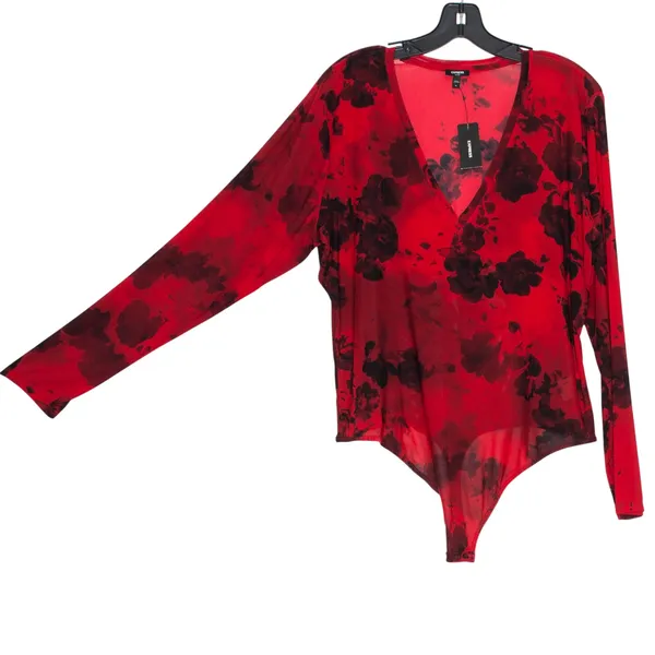 NWT Express Mesh Sheer Floral Bodysuit Red Black XL Fitted Y2K Grunge Going Out - Image 2