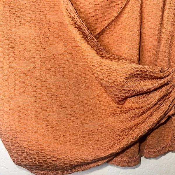 Free People‎ Rust Textured Wrap Top - Long Sleeve Balletcore Crossover - Image 2