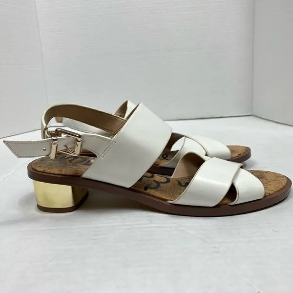Sam Edelman Teena White Strap Gold Heeled Sandals - Image 2