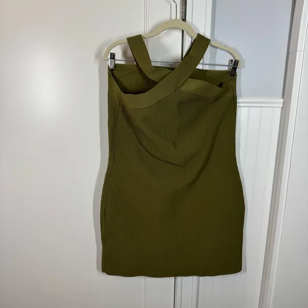 Aritzia Babaton‎ Fem Green Sculpt Knit Criss Cross Ribbed Halter Dress Size 2XL - Image 6