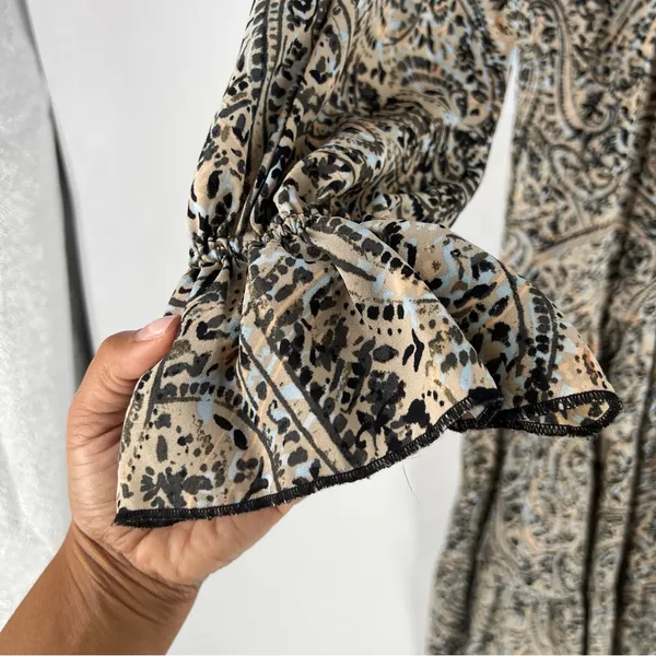 OPT Boho‎ Paisley Print Long Sleeve Tiered Midi Dress Peasant Prairie Ruffle M - Image 6