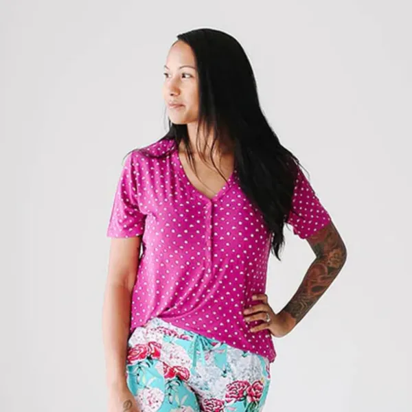 Posh Peanut Pajama Top Short Sleeve Bamboo Dainty Floral Sleep Loungewear NWT - Image 2