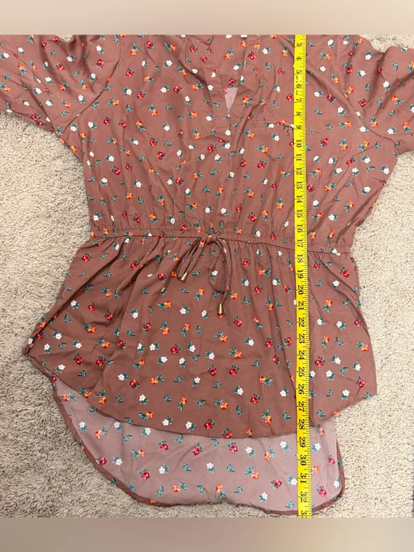 Women’s 1X Floral Blouse Top Brown Taupe Elastic Waist Long Sleeve Roll Tab - Image 11