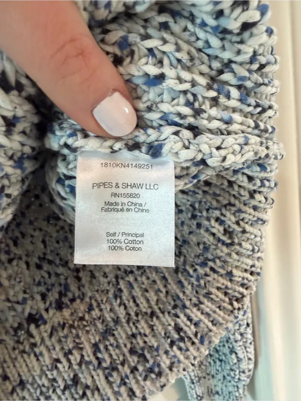 Veronica Beard Blue and Cream Marled Crewneck Sweater - Image 3