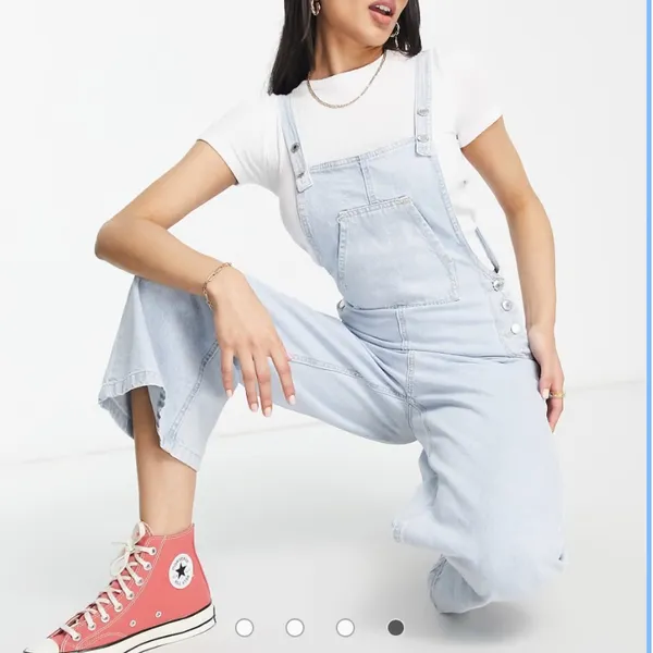 asos Stradivarius cropped wide leg denim dungarees light Blue Denim Overalls - Image 3