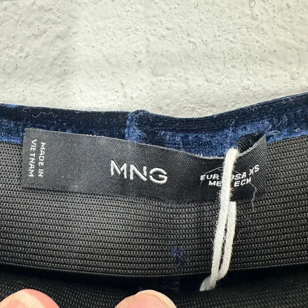 MNG Mango Navy Blue Velvet Pants Women's Straight Leg Pull On‎ Contemporary Chic - Image 13
