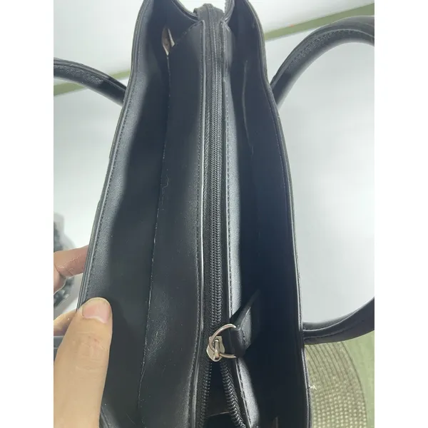 GUESS Gray/Black Logo Print Satchel Top Handle Bag Zip w/ Detachable Strap - Image 6